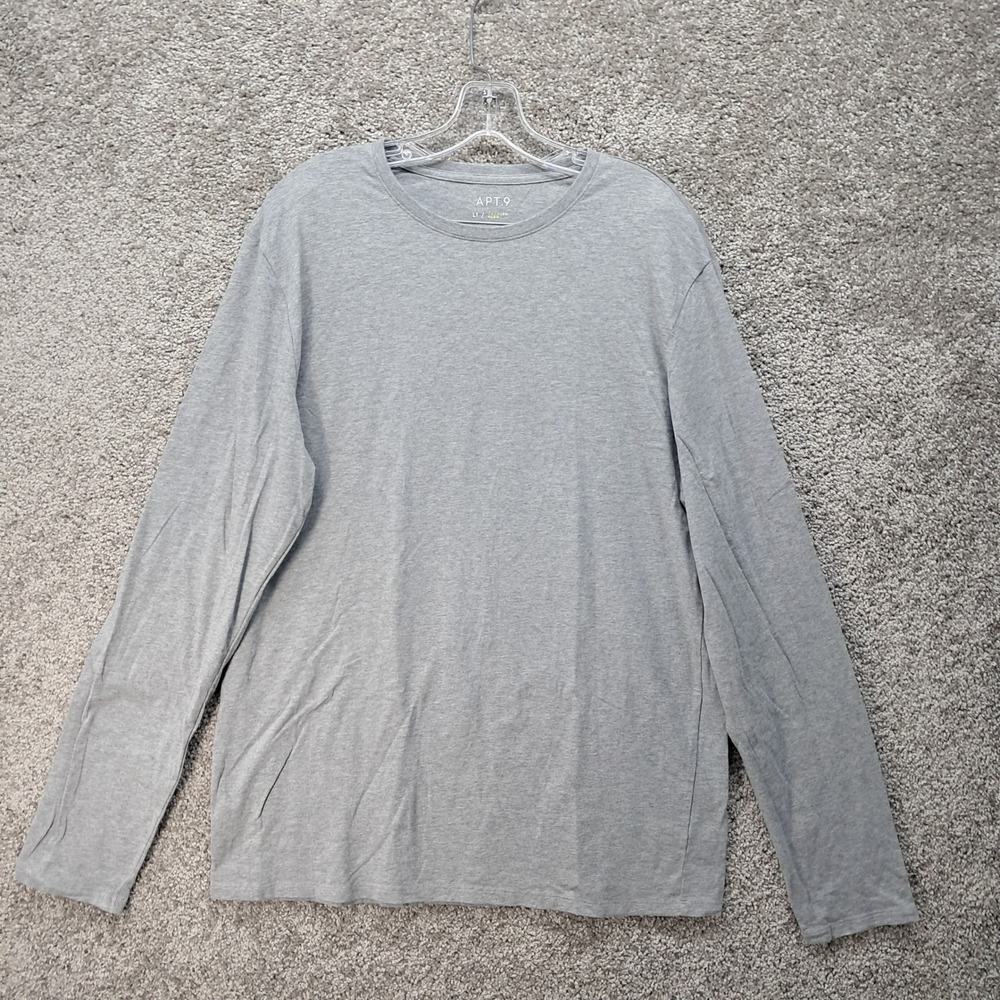 Apt 9 Mens Premier Flex Long Sleeve Tee Gray Cotton Stretch Shirt LT Tall 7215